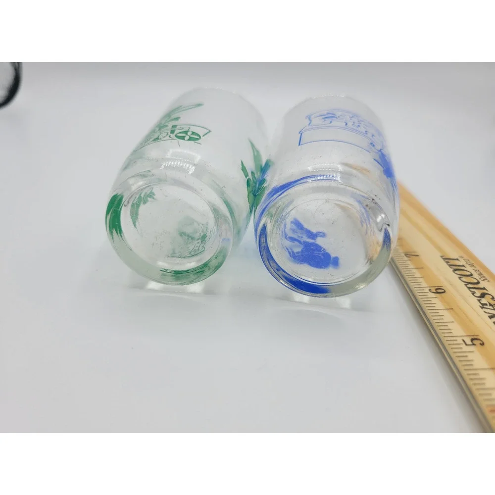Vintage Childrens Kids Juice Glasses Blue Green Bears Bunnies‎ (2)